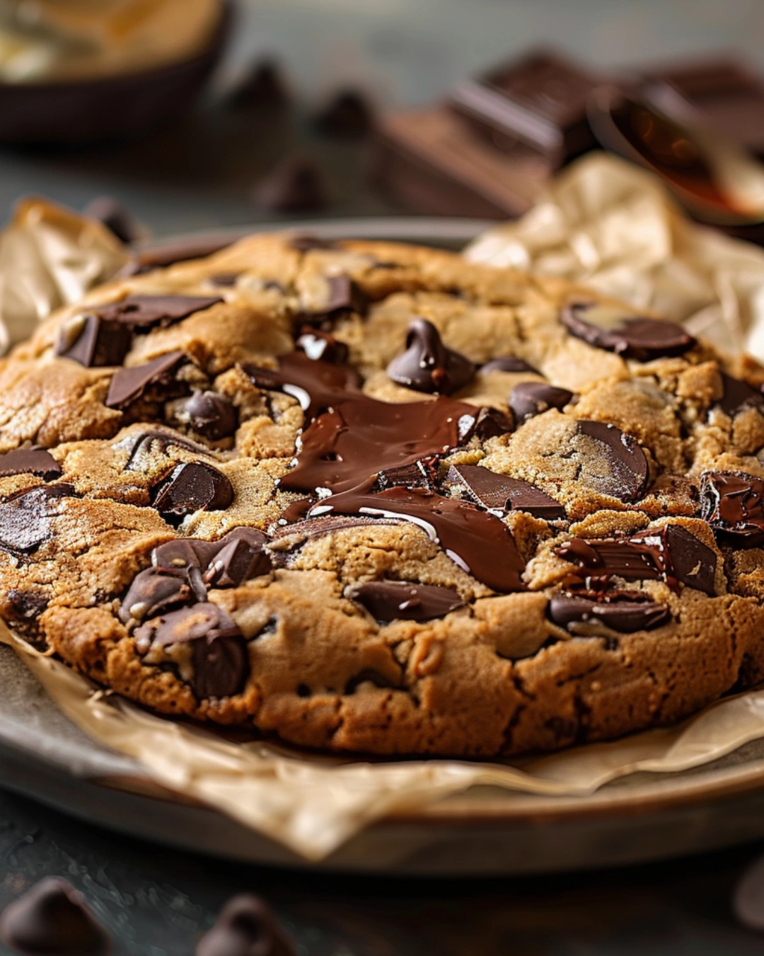 giant air fryer cookie served with ice cream