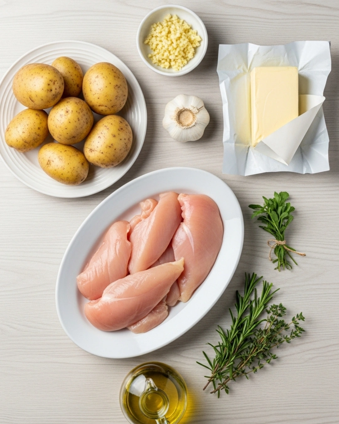 ingredients for Garlic Butter Chicken & Potato Skillet recipe