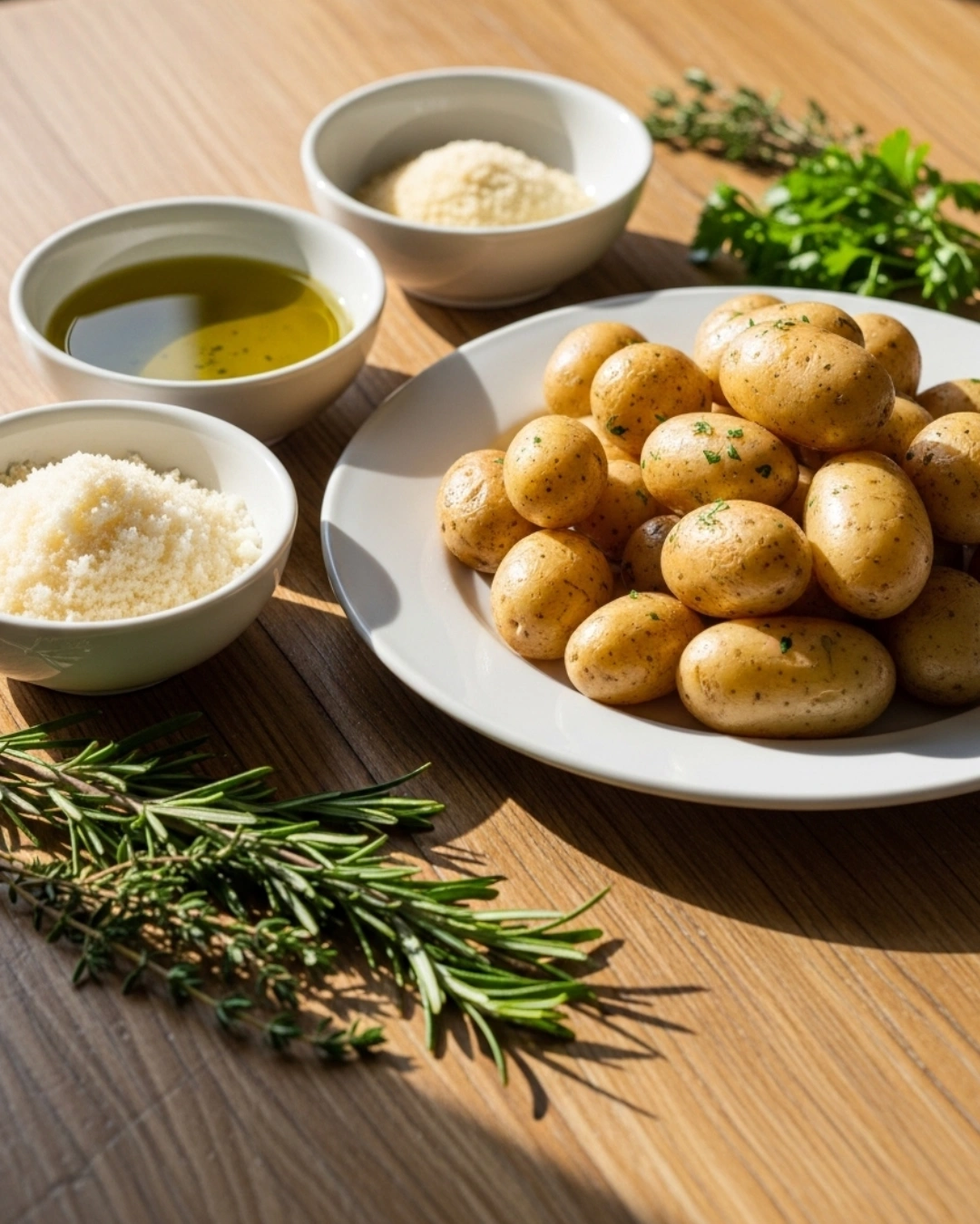 ingredients for crispy garlic parmesan potatoes