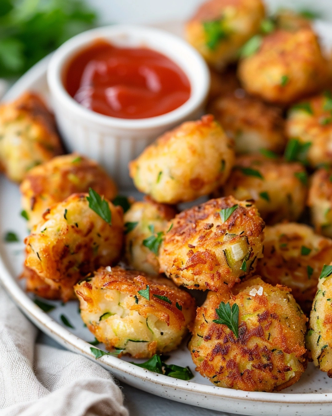 keto zucchini tots served with dipping sauce