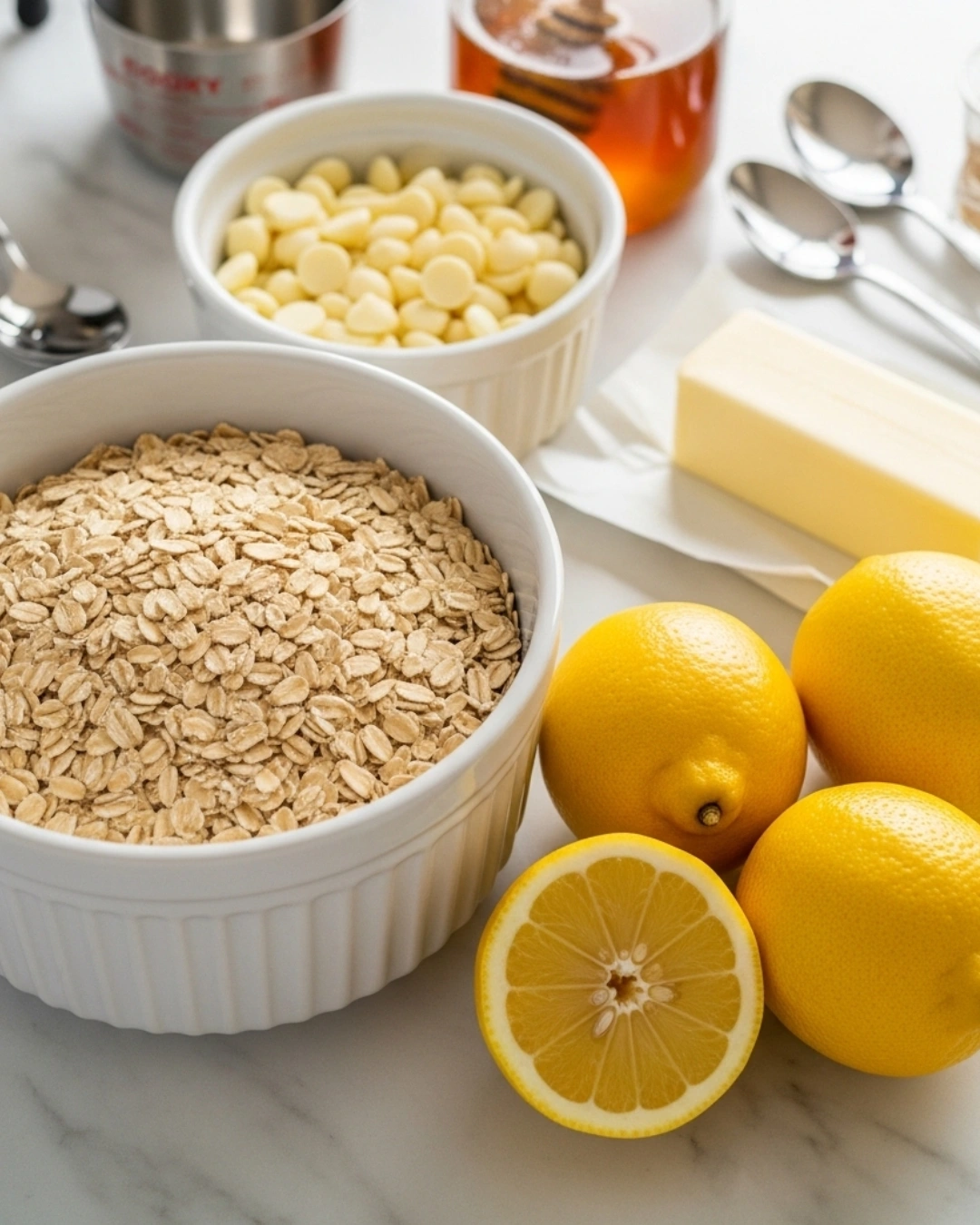 ingredients for lemon oatmeal no-bake cookies