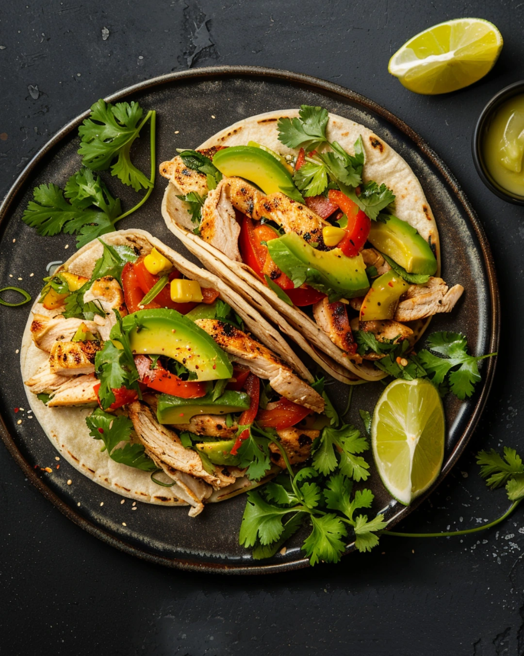 serving mexican chicken marinade tacos with lime and cilantro