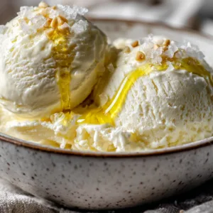 Olive Oil Ice Cream with golden olive oil drizzle