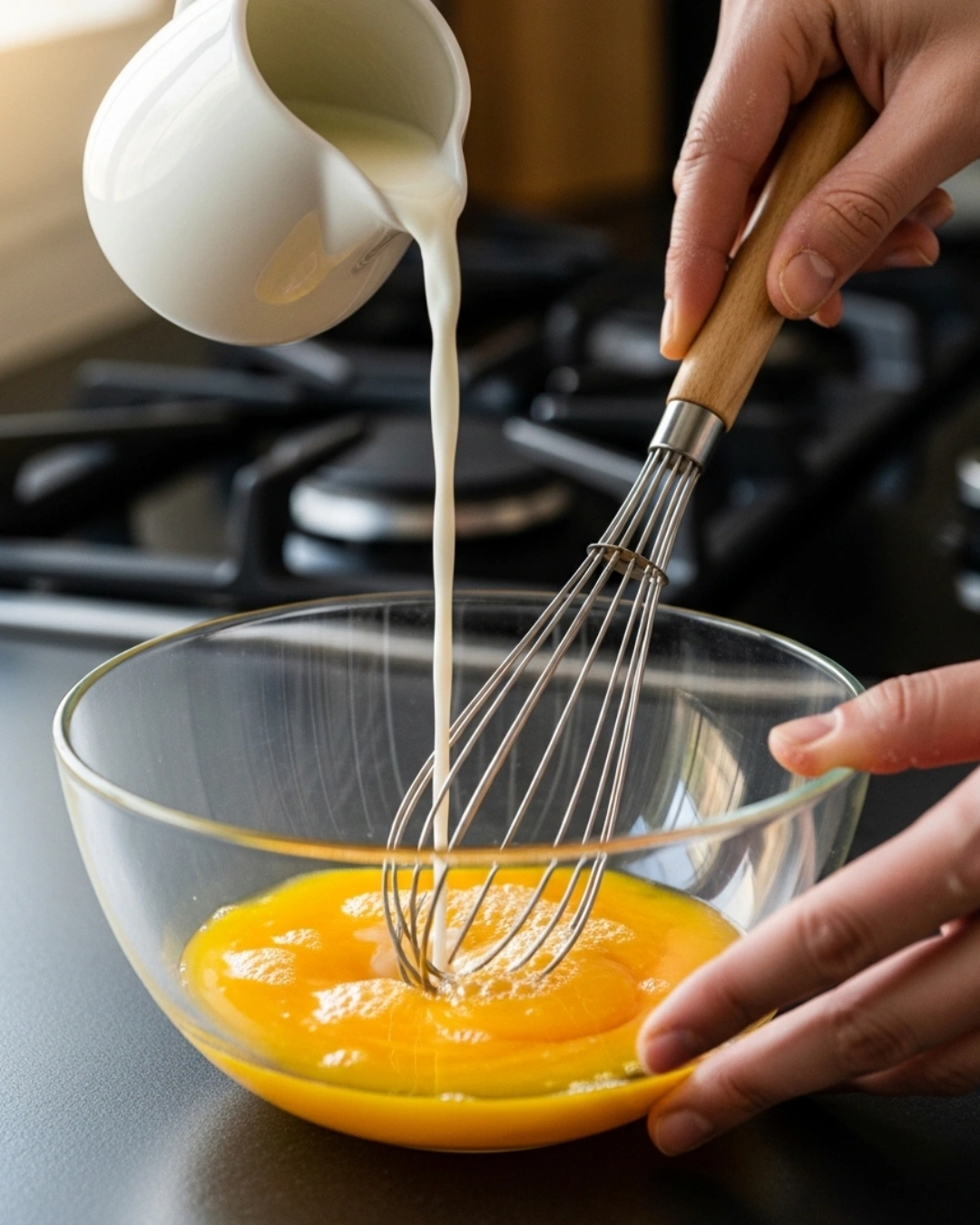 Tempering eggs for Olive Oil Ice Cream custard
