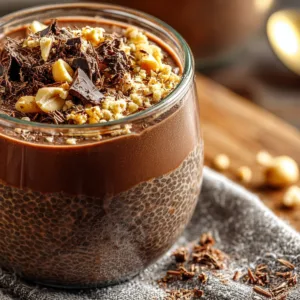 Peanut butter chocolate chia pudding in a glass jar