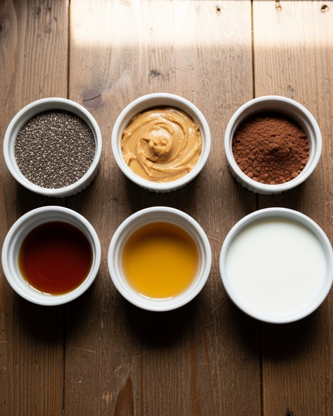 Ingredients for peanut butter chocolate chia pudding