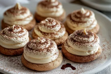 tiramisu cookies recipe easy with mascarpone frosting and cocoa dusting
