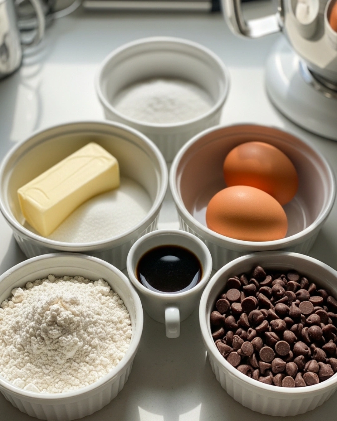 ingredients for coffee butter cookies on kitchen counter