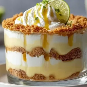 Key lime pie trifle layered dessert in glass bowl