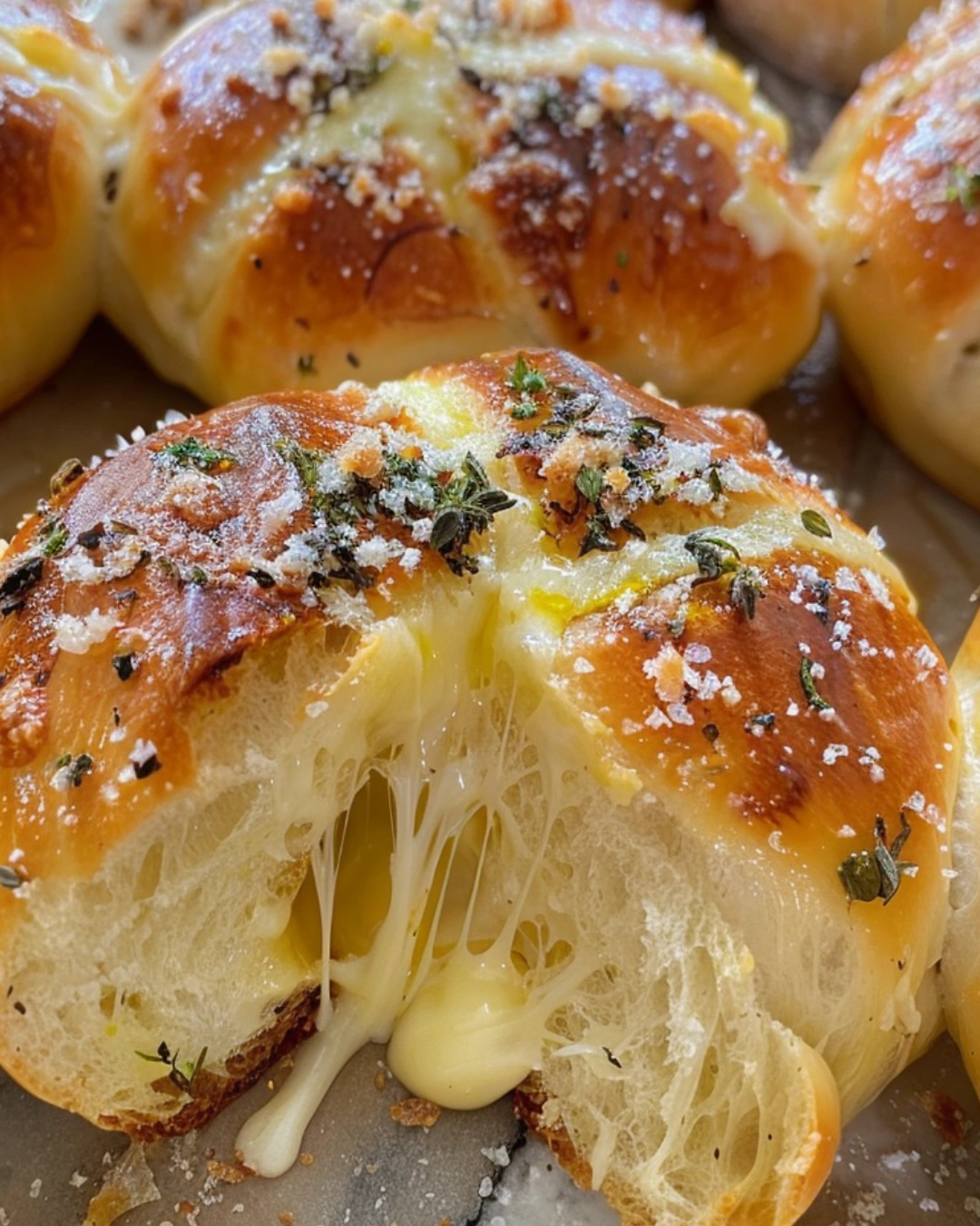 served Korean cream cheese garlic bread on plate
