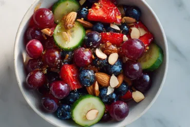 berry salad with honey top view