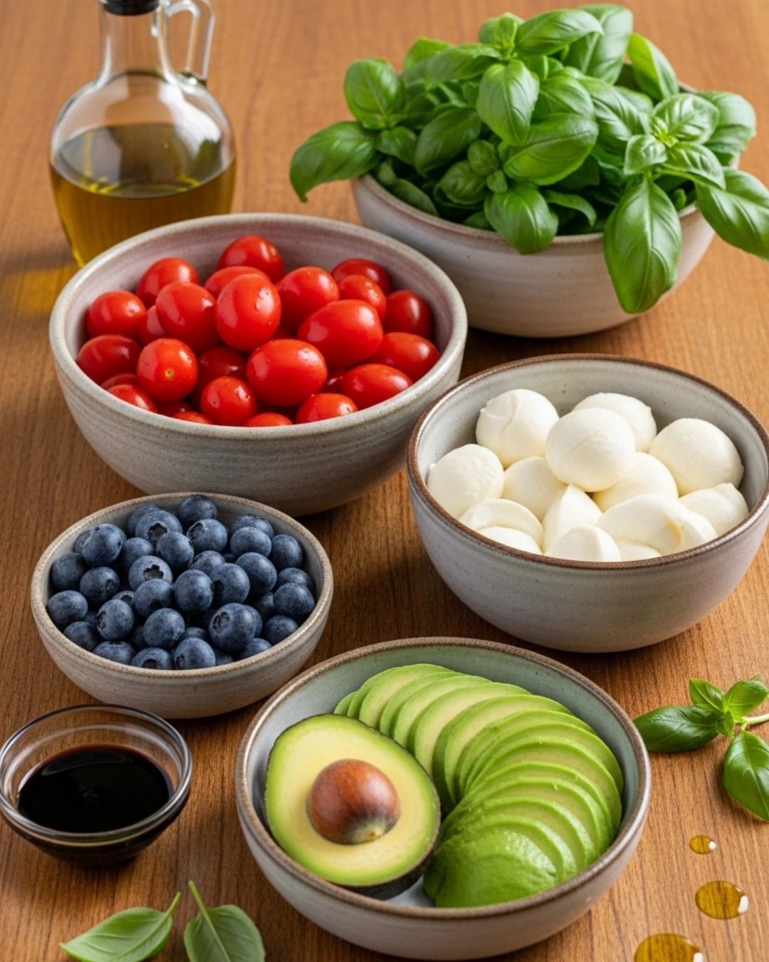 ingredients for blueberry avocado caprese salad