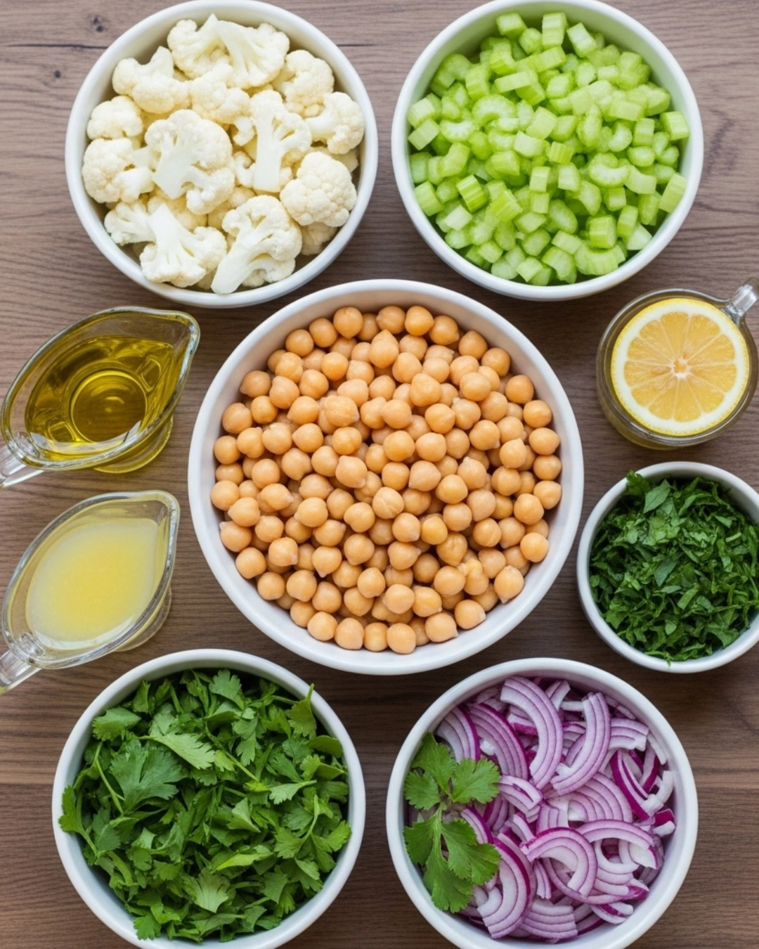 cauliflower chickpea salad ingredients fresh vegetables