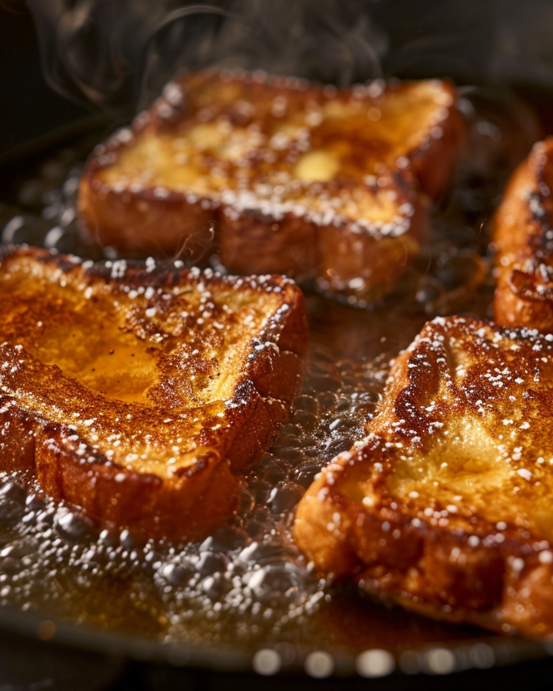 cooking churro stuffed french toast in skillet