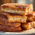 churro stuffed french toast stacked with cinnamon sugar