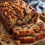 Moist Chocolate Walnut Banana Bread with chocolate chips and walnuts