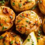 Easy seared scallops with lemon butter sauce served on a plate