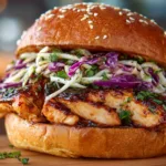 korean bbq chicken sandwich with slaw
