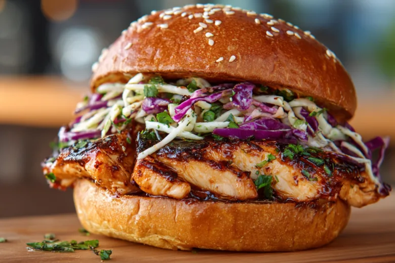 korean bbq chicken sandwich with slaw