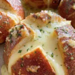 Korean cream cheese garlic bread with melted filling and golden crust