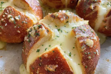 Korean cream cheese garlic bread with melted filling and golden crust