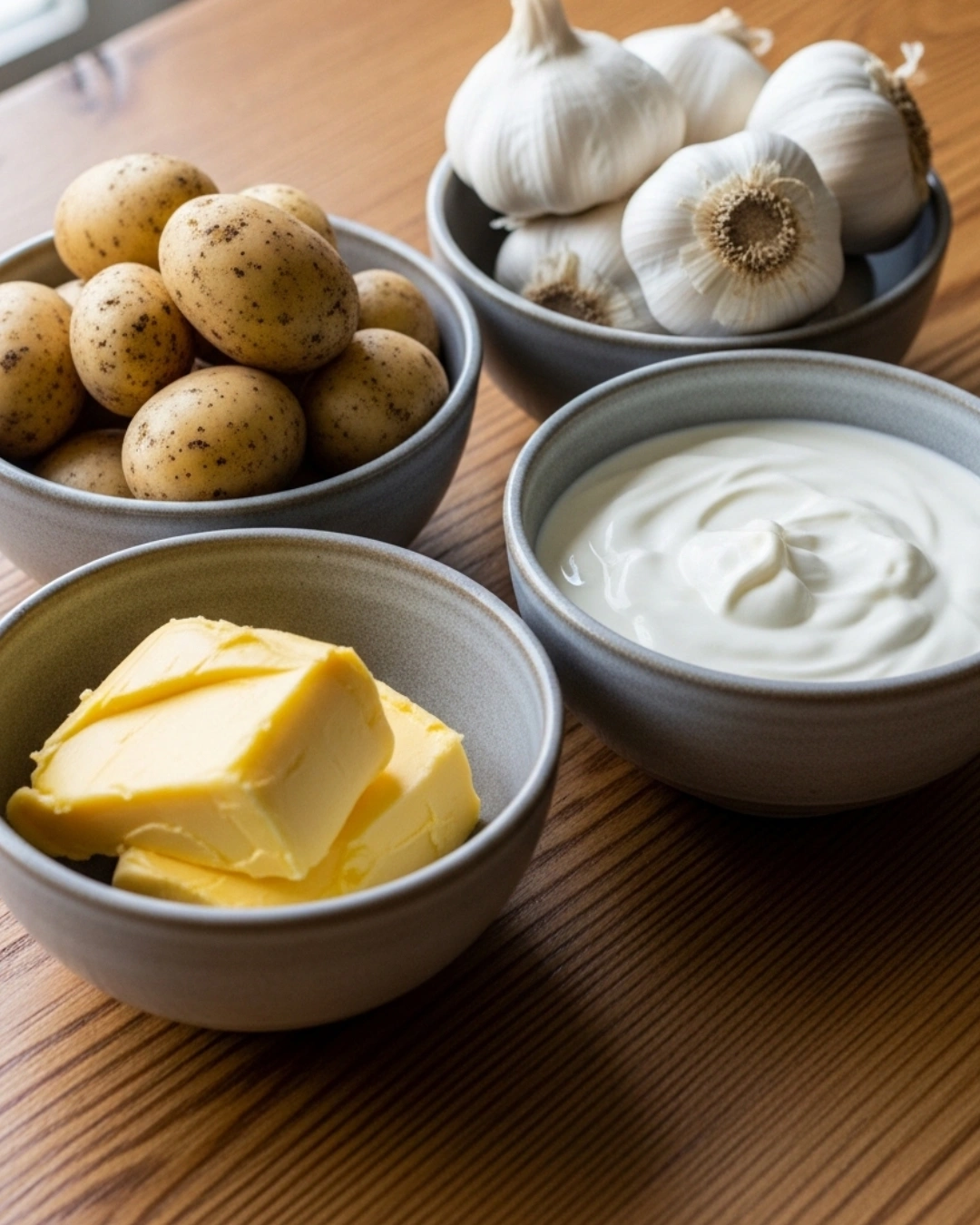 ingredients for mashed potatoes with roasted garlic
