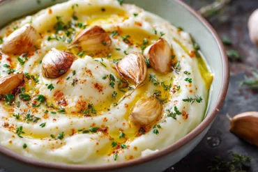 mashed potatoes with roasted garlic creamy bowl