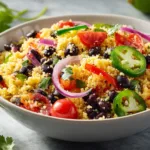mexican couscous salad with cauliflower rice and black beans
