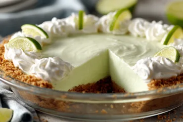 No-Bake Key Lime Pie creamy dessert with lime slices