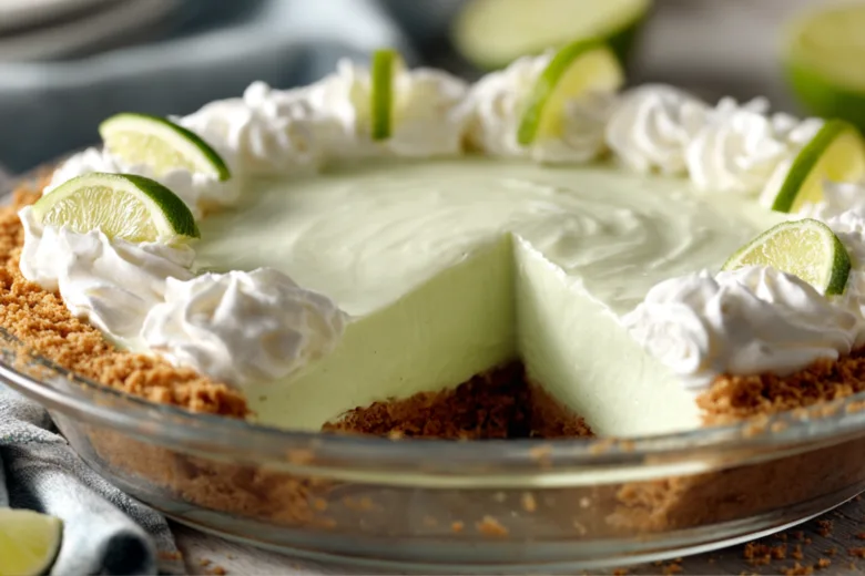 No-Bake Key Lime Pie creamy dessert with lime slices