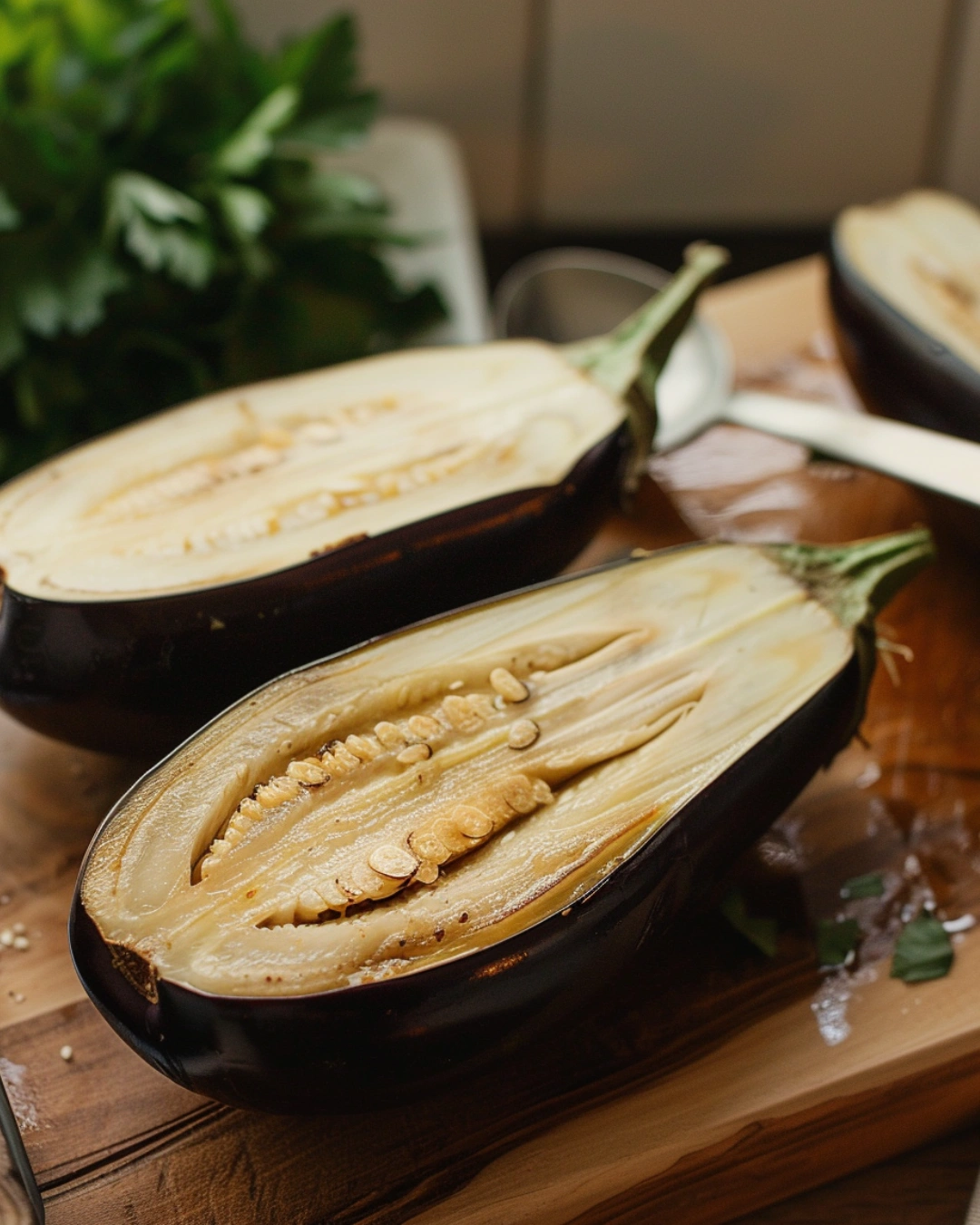 preparing eggplant boats