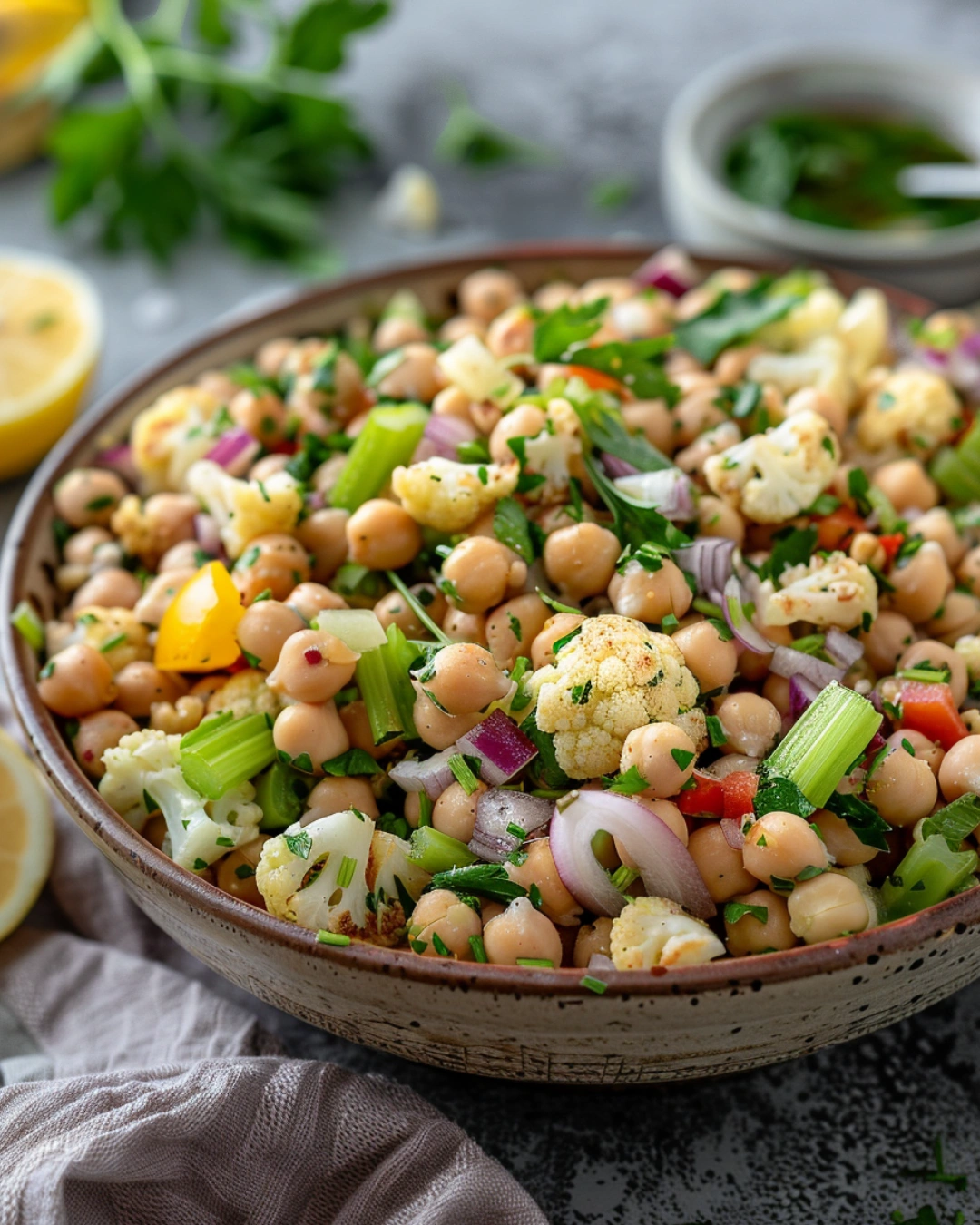 serving cauliflower chickpea salad