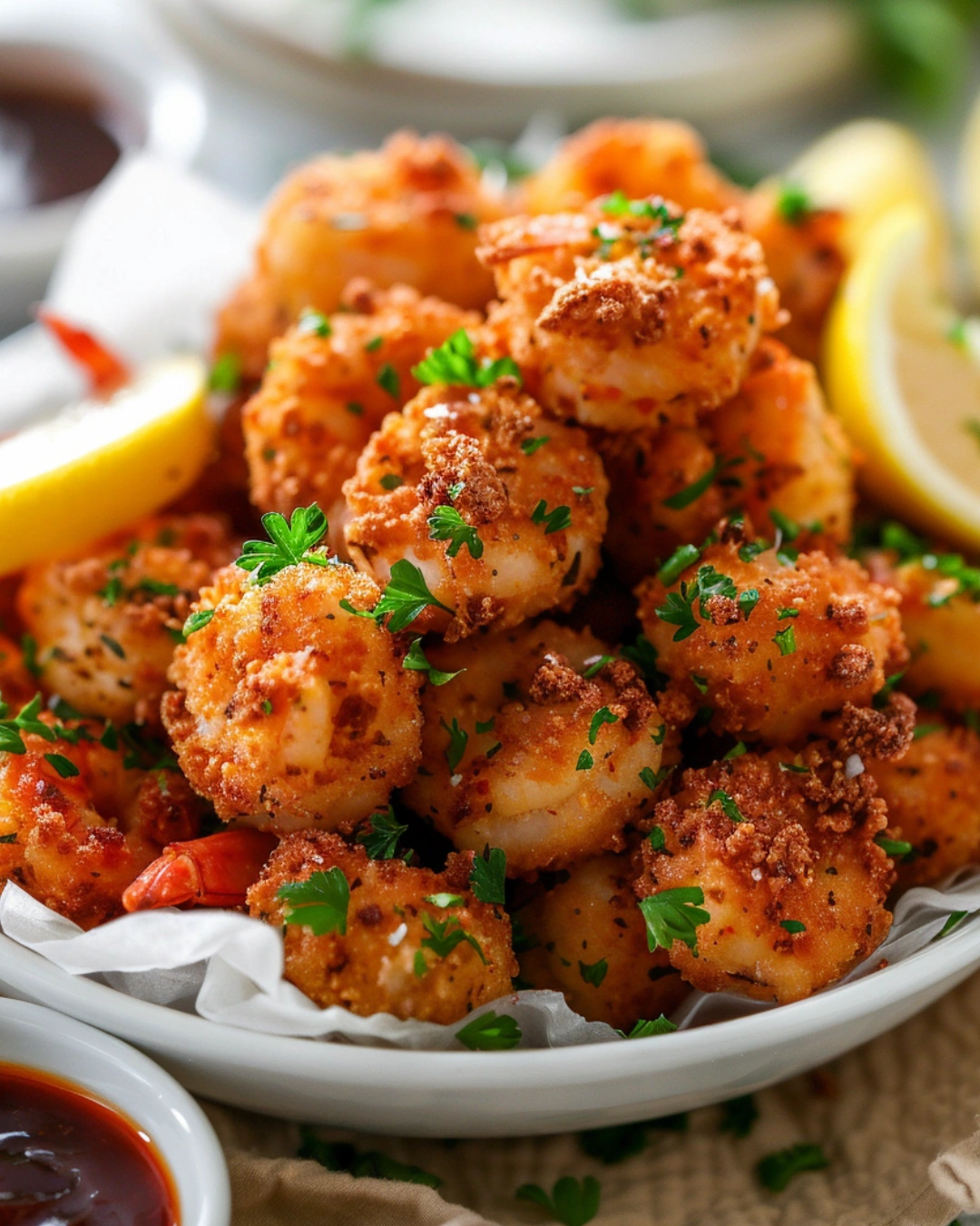 serving crispy shrimp balls with dipping sauce