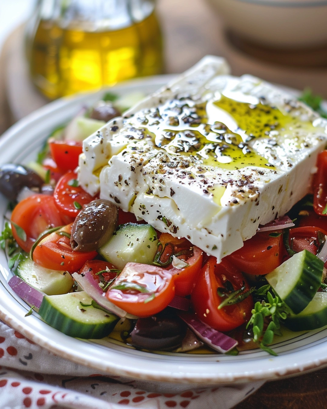 serving greek salad