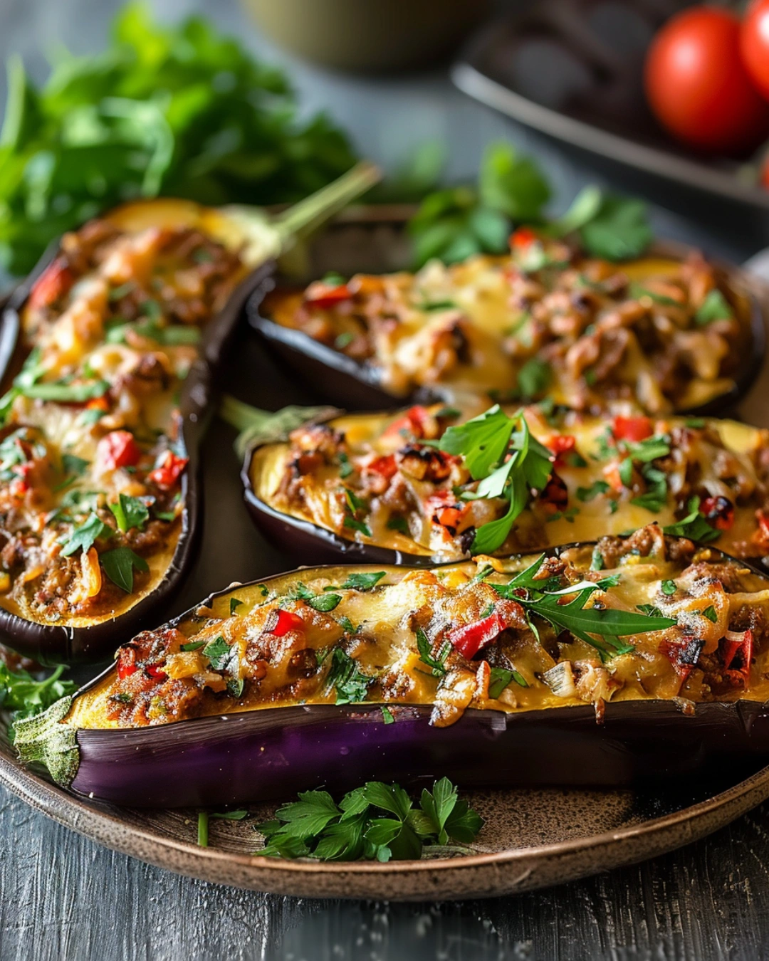 serving stuffed eggplant boats