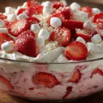 Strawberry Ambrosia Salad creamy dessert with fresh strawberries