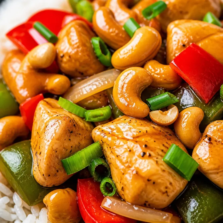Delicious 30-Minute Cashew Chicken stir fry with vegetables and cashews.