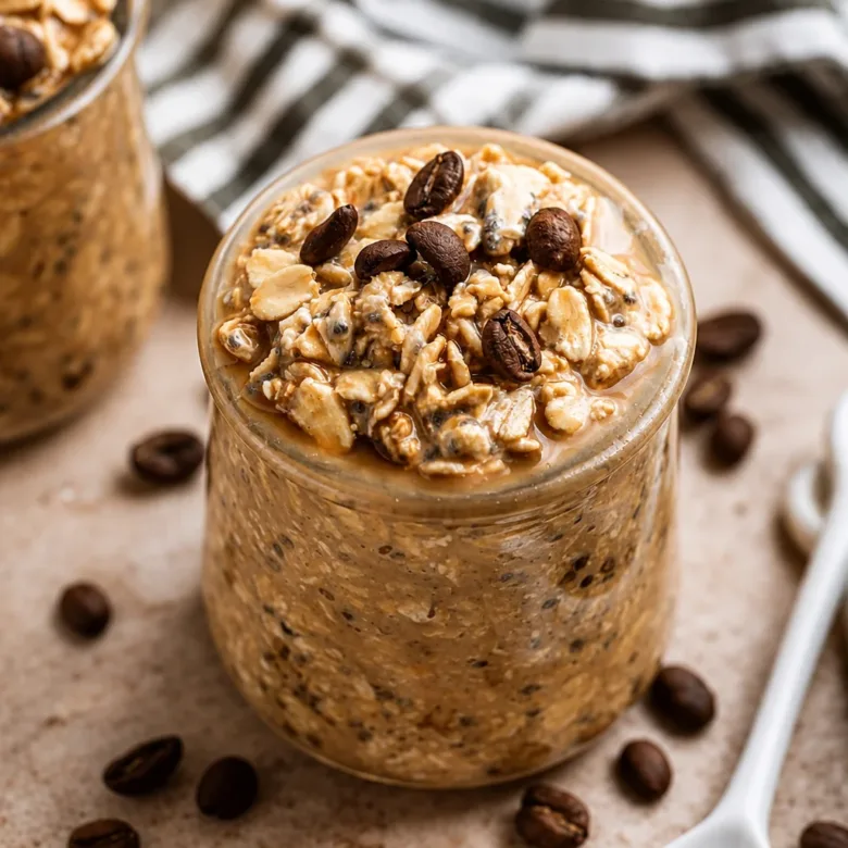 Delicious Vanilla Cold Brew Coffee Overnight Oats for a healthy breakfast.