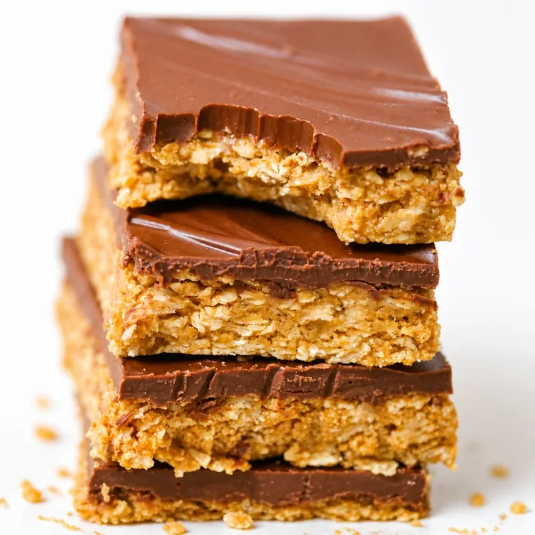 Healthy Chocolate Peanut Butter Oatmeal Bars made with wholesome ingredients.