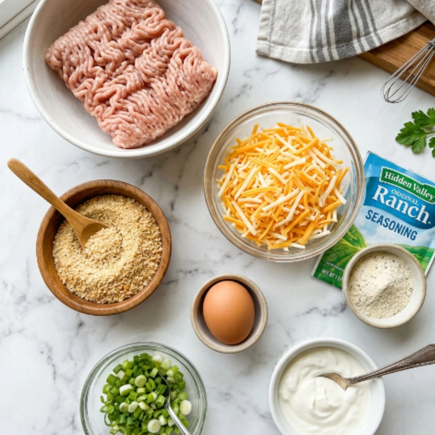 Ingredients for cheesy ranch bacon chicken bites