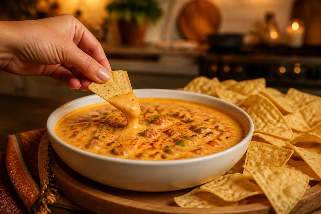 Creamy Cottage Cheese Queso with tortilla chips