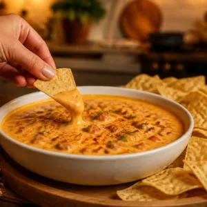 Creamy Cottage Cheese Queso with tortilla chips
