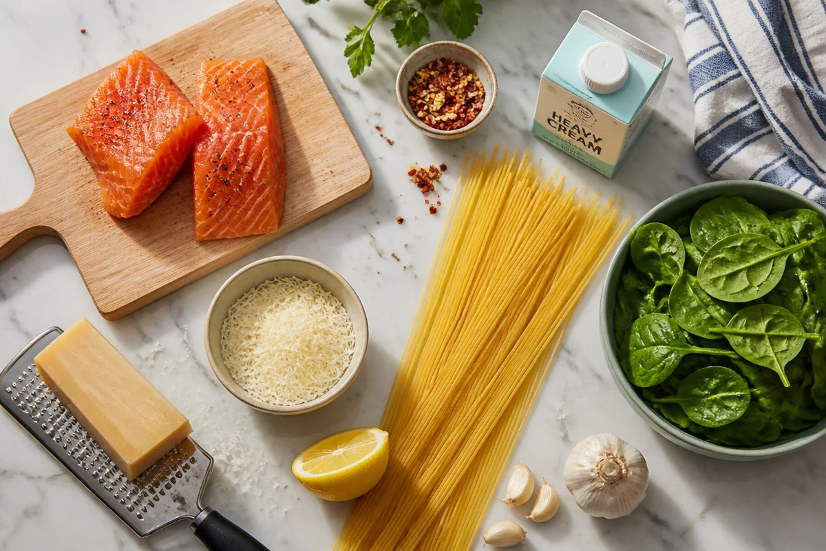 Salmon Pasta with Spinach