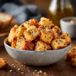 Delicious crispy bagel bites served as a savory snack with a crunchy texture.