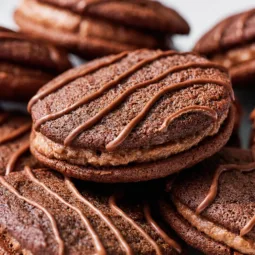 Decadent Homemade Fudge Rounds with chocolate filling and fudge drizzle