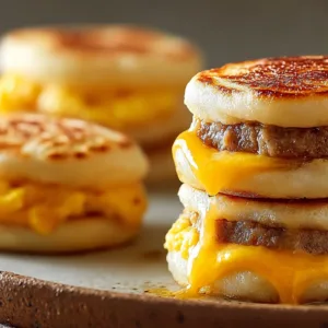 Delicious Mini McGriddle Bites stacked with sausage egg and cheese