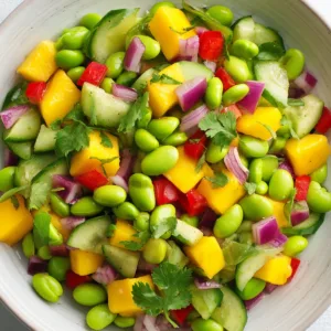 Edamame Mango Salad with mango, cucumber, and lime