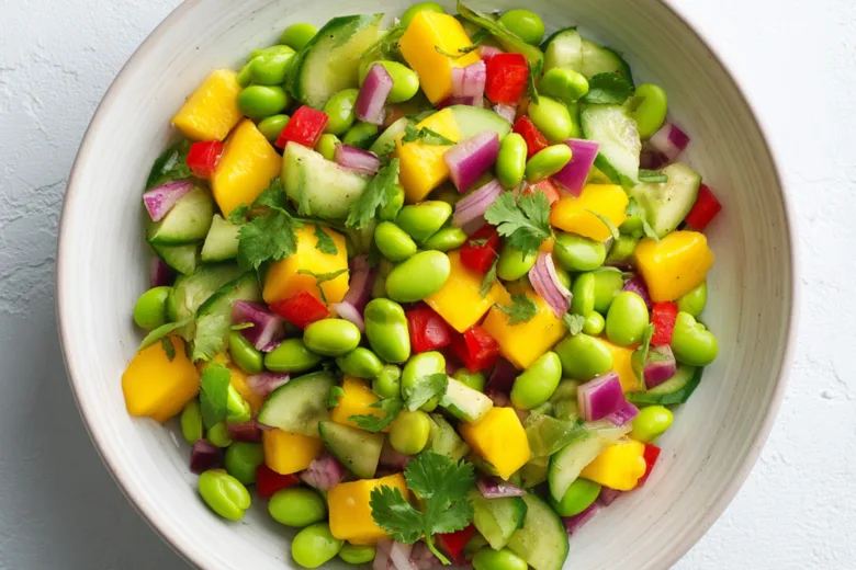 Edamame Mango Salad with mango, cucumber, and lime