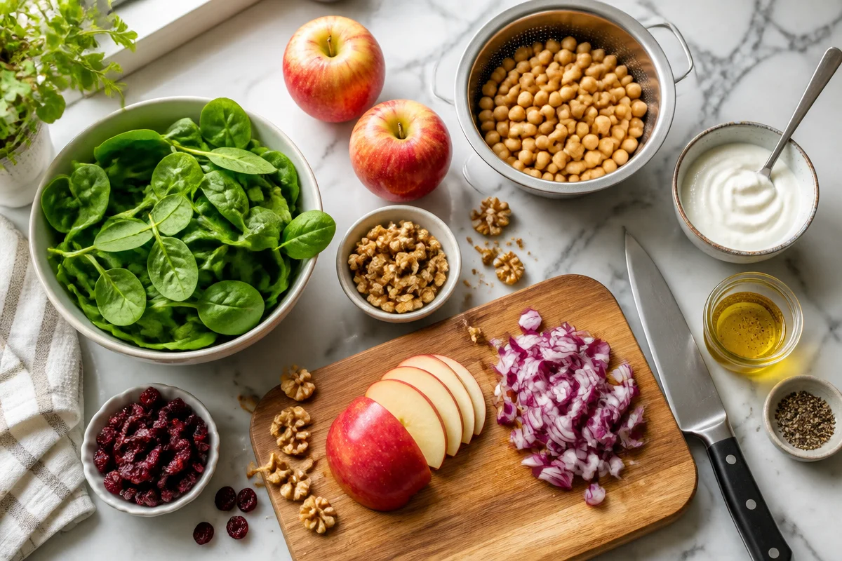 Fresh Spinach Apple Chickpea Salad with Creamy Dressing Delight
