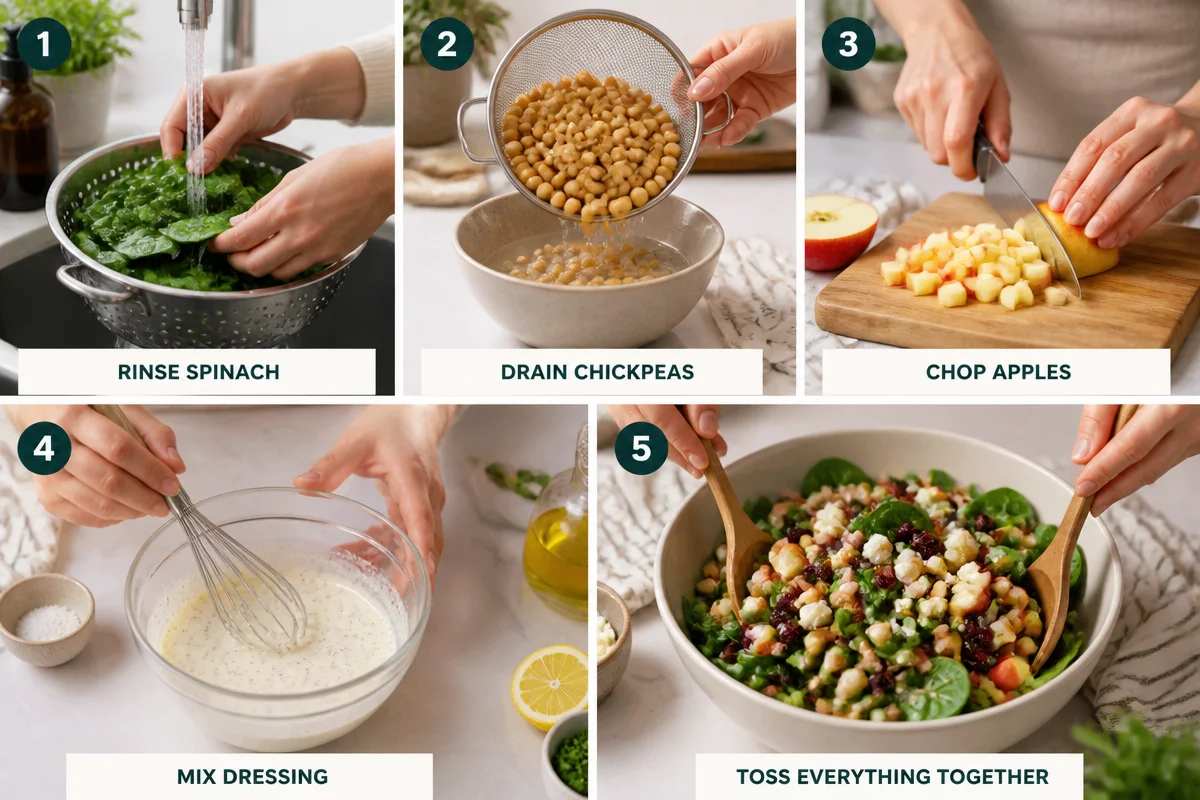 Fresh Spinach Apple Chickpea Salad with Creamy Dressing Delight